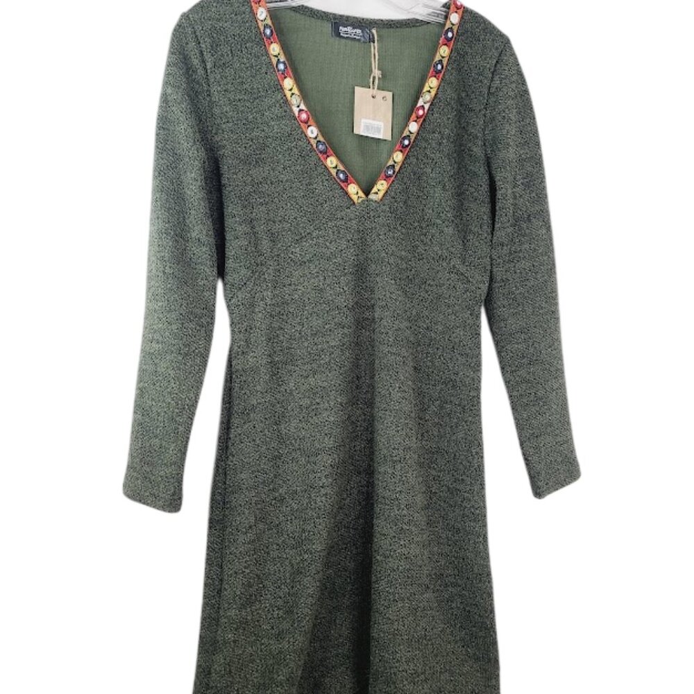 Natura Women's Green Heather V-Neck Long Sleeve Pullover Mini Dress‎ Size S